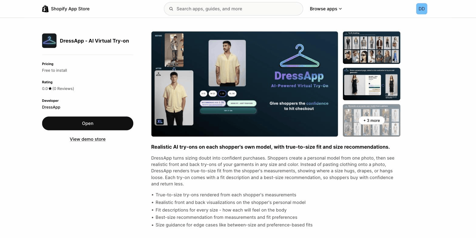 Install the DressApp app from the Shopify App Store